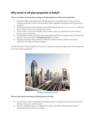 Why invest in off plan properties in Dubai?