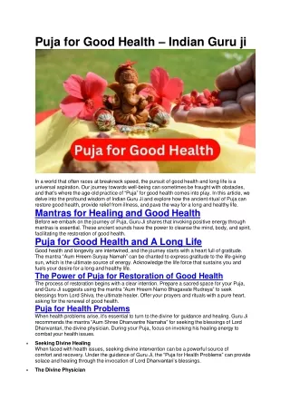 Puja for Good Health – Indian Guru ji