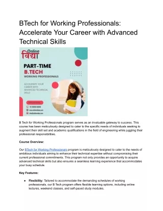 BTech for Working Professionals: Accelerate Your Career with Advanced Technical