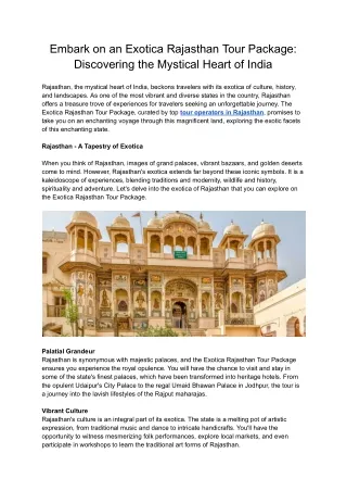 Embark on an Exotica Rajasthan Tour Package_ Discovering the Mystical Heart of India