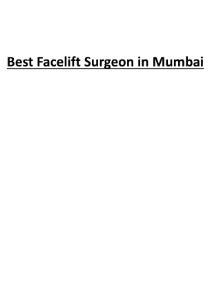 Best Facelift Surgeon in Mumbai