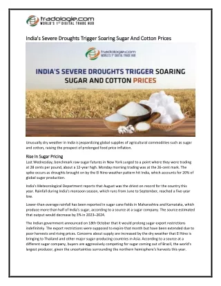 4-India's Severe Droughts Trigger Soaring Sugar And Cotton Prices