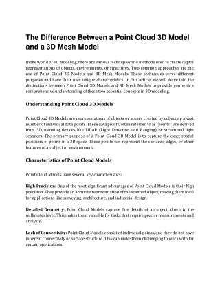 The Difference Between a Point Cloud 3D Model and a 3D Mesh Model