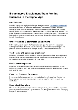 E-commerce Enablement-Transforming Business in the Digital Age