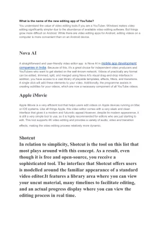 What is the name of the new editing app of YouTube_