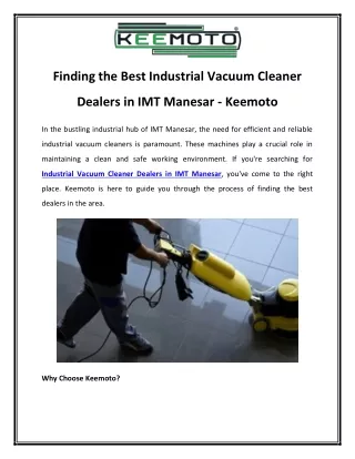 Finding the Best Industrial Vacuum Cleaner Dealers in IMT Manesar - Keemoto