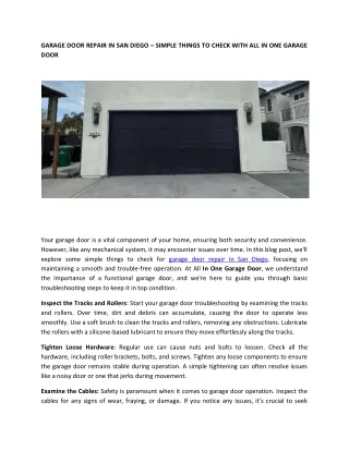 GARAGE DOOR REPAIR IN SAN DIEGO – SIMPLE THINGS TO CHECK WITH ALL IN ONE GARAGE DOOR