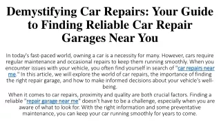 Demystifying Car Repairs Your Guide to Finding Reliable Car Repair Garages Near You