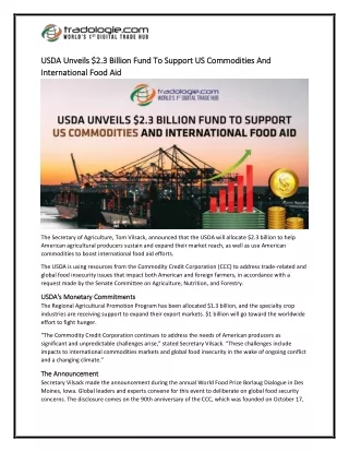 7-USDA Unveils $2.3 Billion Fund To Support US Commodities And International Food Aid