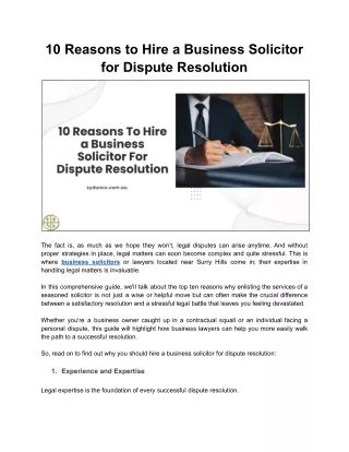 10 Reasons to Hire a Business Solicitor for Dispute Resolution