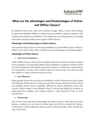 What are the Advantages and Disadvantages of Online and Offline Classes?