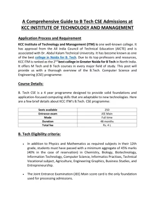 A Comprehensive Guide to B.Tech. CSE at KCC ITM