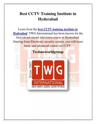 Best CCTV Training Institute in Hyderabad, technoworldgroup