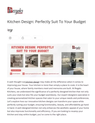 Kitchen Design Perfectly Suit To Your Budget