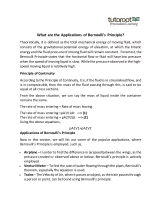 What are the Applications of Bernoulli’s Principle?