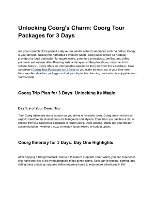 Unlocking Coorg's Charm_ Coorg Tour Packages for 3 Days