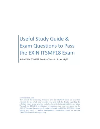 Useful Study Guide & Exam Questions to Pass the EXIN ITSMF18 Exam