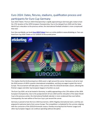 Euro 2024 Dates, fixtures, stadiums, qualification process and participants for Euro Cup Germany