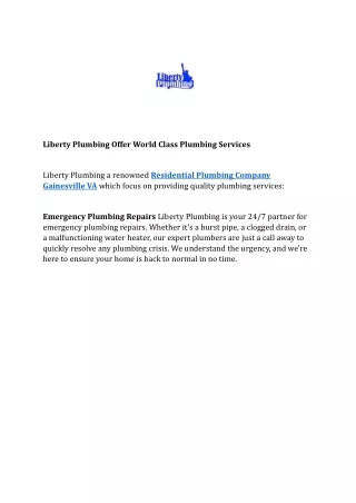 Liberty Plumbing Offer World Class Plumbing Services