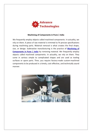 Machining of Components in Pune, India