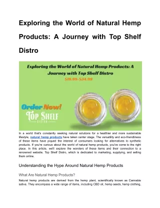 Exploring the World of Natural Hemp Products_ A Journey with Top Shelf Distro