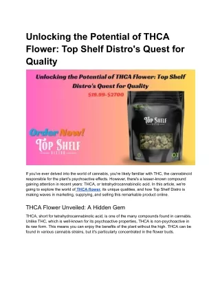 Unlocking the Potential of THCA Flower_ Top Shelf Distro's Quest for Quality