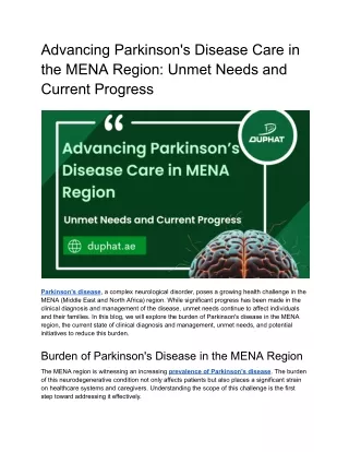 Advancing Parkinson’s Disease Care in MENA Region
