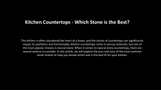 Kitchen Countertops - Which Stone is the Best?