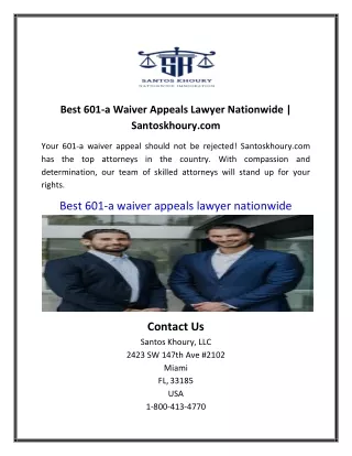 Best 601-a Waiver Appeals Lawyer Nationwide | Santoskhoury.com