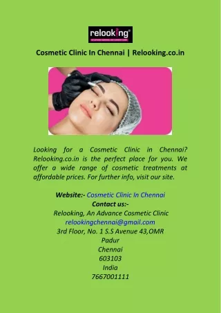 Cosmetic Clinic In Chennai  Relooking.co.in