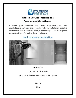 Walk In Shower Installation  Coloradowalkinbath