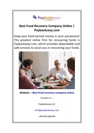 Best Fund Recovery Company Online  Paybackeasy.com