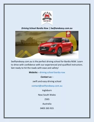 Driving School Bardia Nsw  Swiftandeasy.com.au