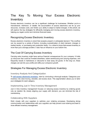 The Key To Moving Your Excess Electronic Inventory