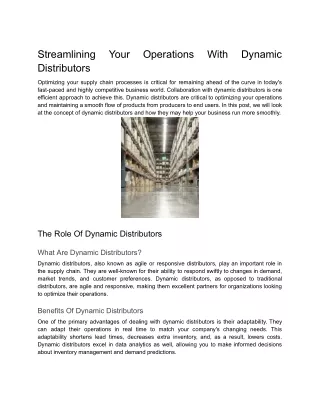 Streamlining Your Operations With Dynamic Distributors