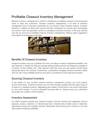 Profitable Closeout Inventory Management