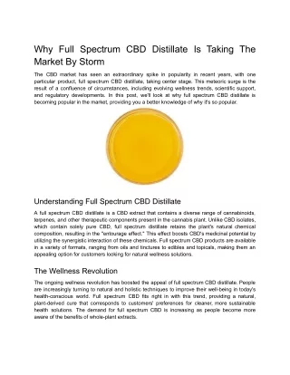 Why Full Spectrum CBD Distillate Is Taking the Market by Storm