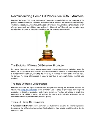 Revolutionizing Hemp Oil Production With Extractors