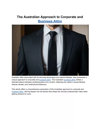 Nov. 09, 2023 - The Australian Approach to Corporate and Business Attire