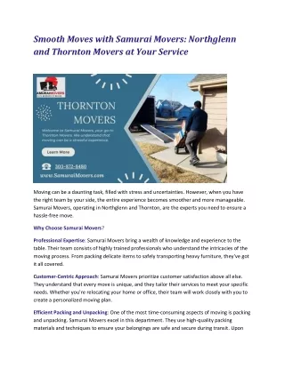 Smooth Moves with Samurai Movers - Northglenn and Thornton Movers at Your Service