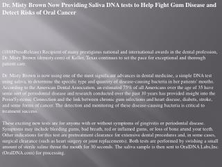 dr. misty brown now providing saliva dna tests to help fight