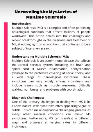 Unraveling the Mysteries of Multiple Sclerosis