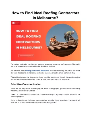 How to Find Ideal Roofing Contractors in Melbourne?