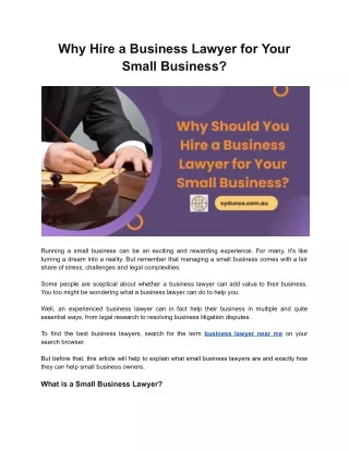 Why Hire a Business Lawyer for Your Small Business?