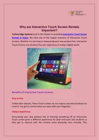 Why are Interactive Touch Screen Rentals Important?