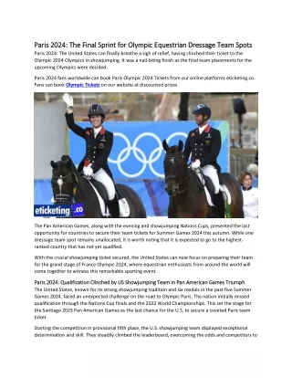 Paris 2024 The Final Sprint for Olympic Equestrian Dressage Team Spots