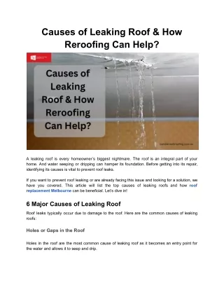 Causes of Leaking Roof & How Reroofing Can Help