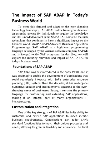 The Impact of SAP ABAP in Today's Business World