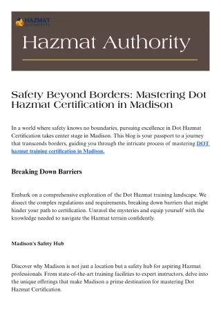 Safety Beyond Borders: Mastering Dot Hazmat Certification in Madison