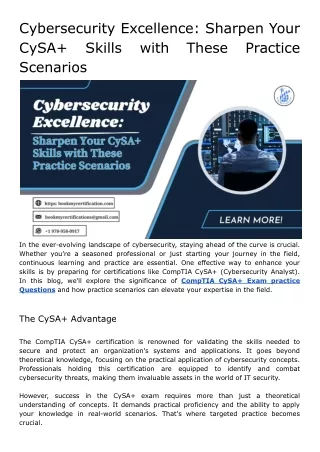 Cybersecurity Excellence_Sharpen Your CySA  Skills with These Practice Scenarios